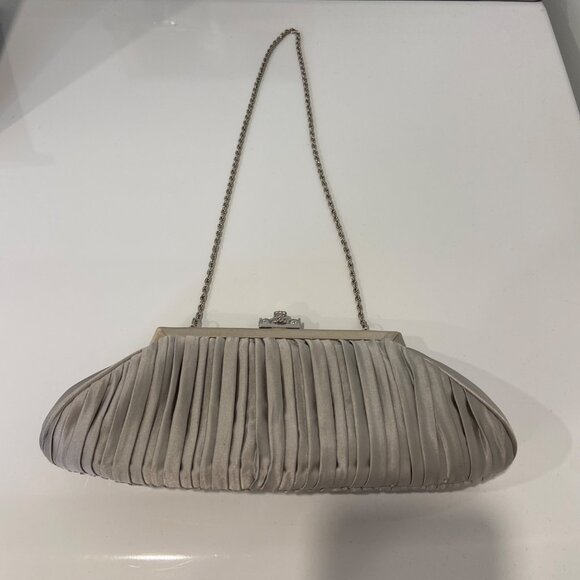 Vintage Sondra Roberts Pleated Satin Clutch Purse With Rhinestone Clasp Evening - Picture 12 of 15